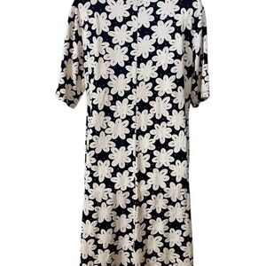 Nina Leonard Blue and White A-line Dress Business Brunch Floral Classic